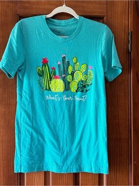 Lulu Mac Graphic T-shirt Women’s Small Turquoise “What’s Your Point? Cactus